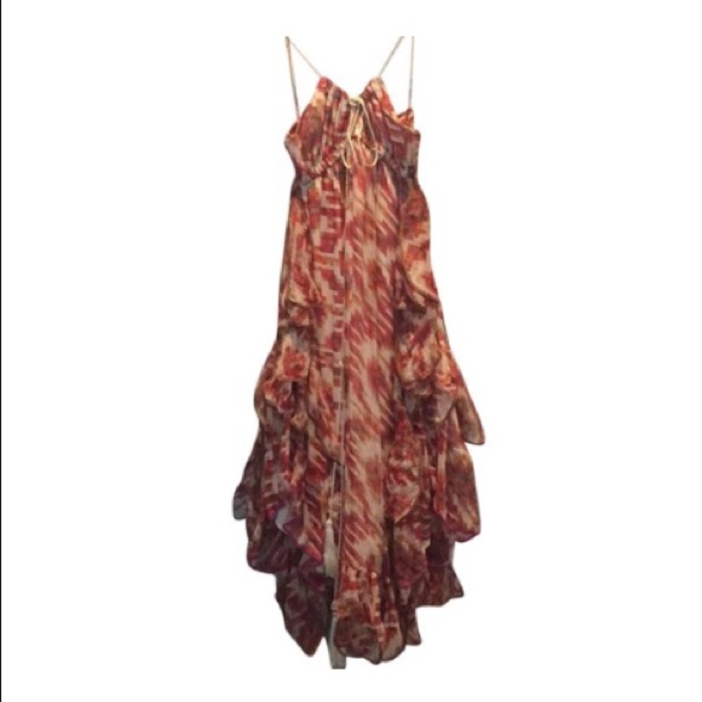 Binetti silk ruffle Aztec print dress